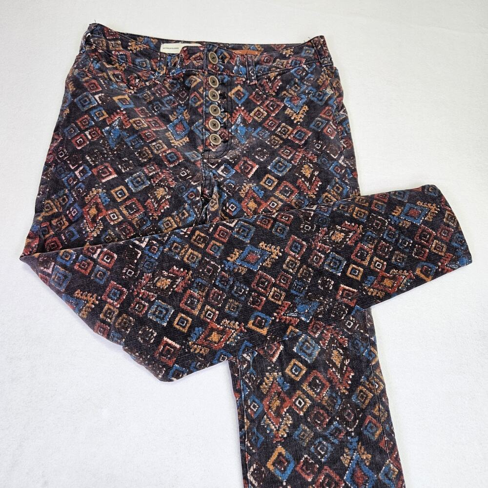 Anthropologie Pilcro Corduroy Pants Womens 28 High Rise Button Fly Tribal Print